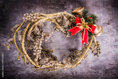 neutral christmas background decorations wreath and bells