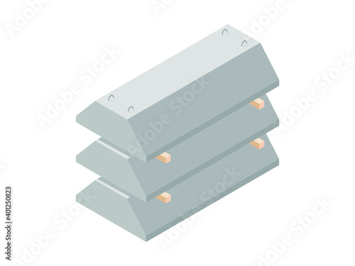 Vector illustration stack of ferroconcrete foundation blocks isolated on a white background. Cement block isometric icon. Building materials storage in flat style. Concrete blocks for construction.