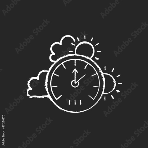 Barometer chalk white icon on black background. Measuring air pressure in certain environment. Meteorological instrument. Atmospheric pressure and altitude. Isolated vector chalkboard illustration