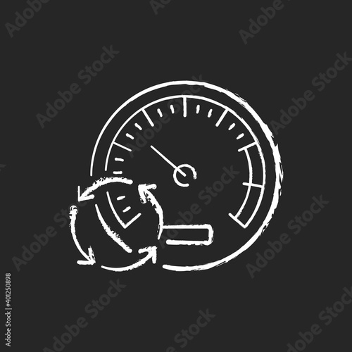 Pressure gauge chalk white icon on black background. Measuring tool. Water, air and blood pressure. Fluid intensity measurement device. Altimeter, barometer. Isolated vector chalkboard illustration