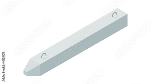 Vector illustration concrete pile isolated on a white background. Cement pile icon in isometric view. Precast ferroconcrete pile in flat style. Building materials for construction purposes.