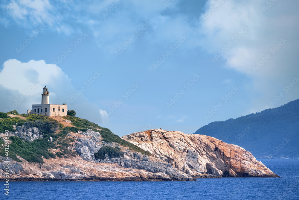the lighthouse of Skiathos, Skiathos island, Greece.