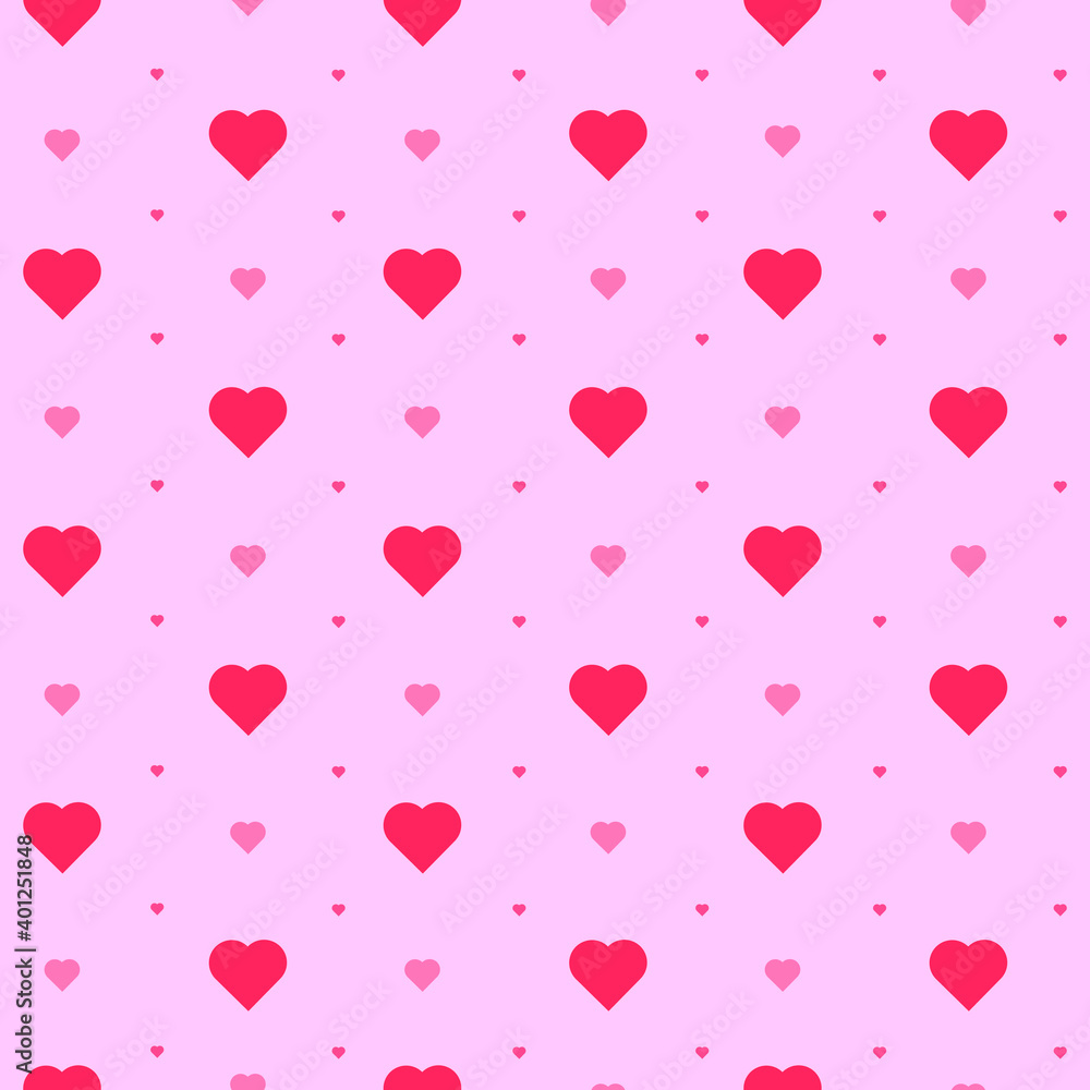 This is a seamless pattern of hearts on a pink background. Wrapping paper.