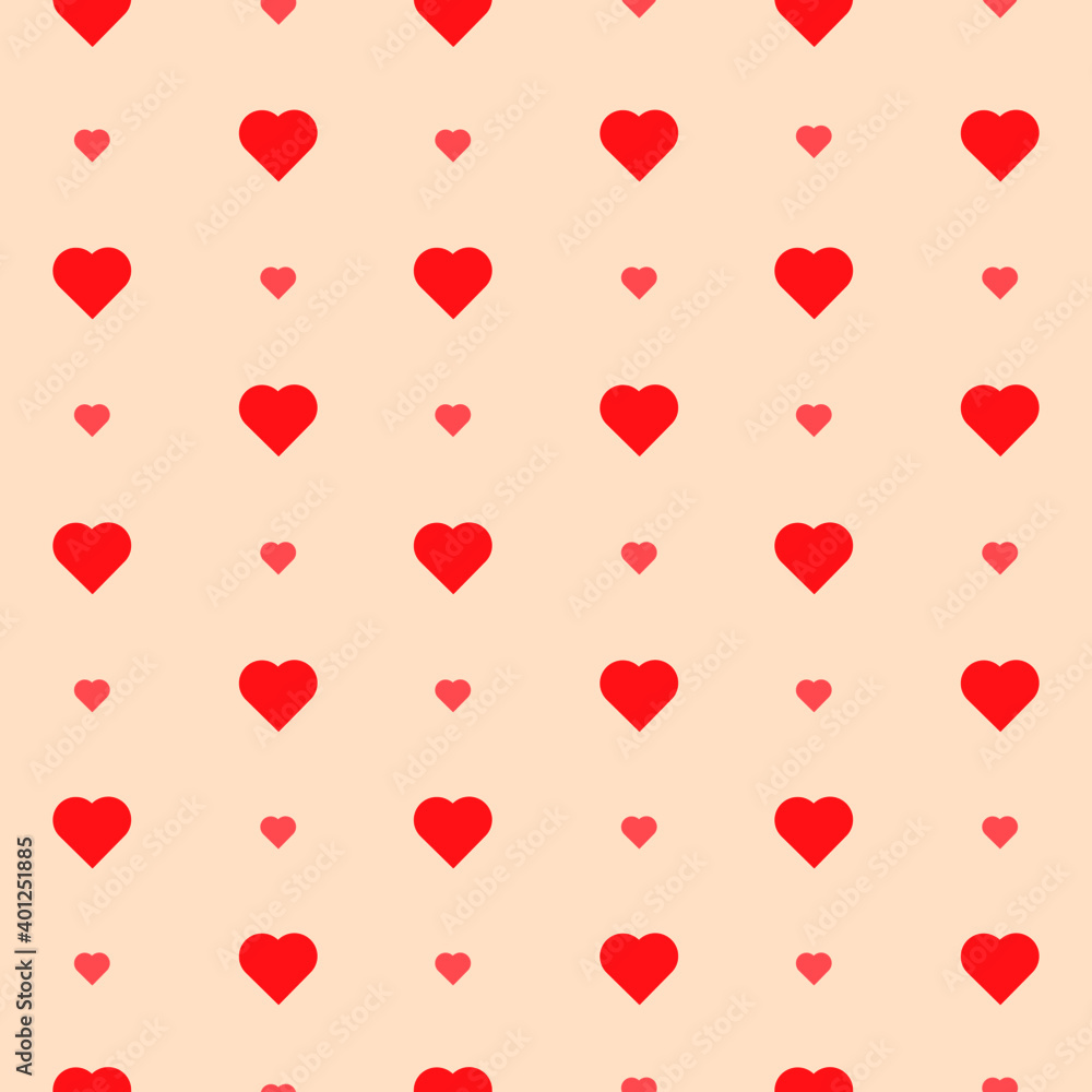 This is a seamless pattern of hearts on a light background. Wrapping paper.