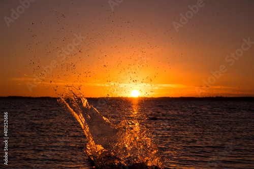 Water splash sunset