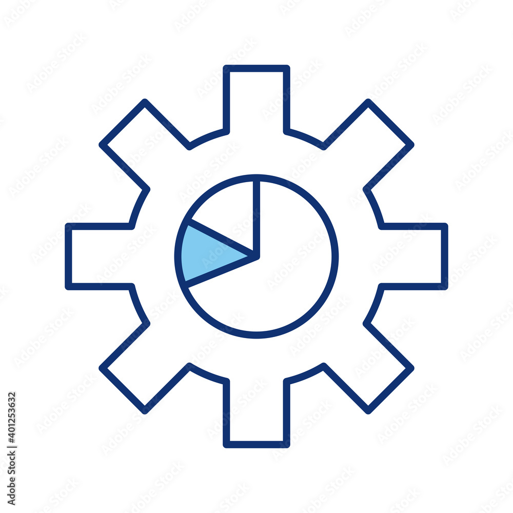 gear machine with statistics pie style icon