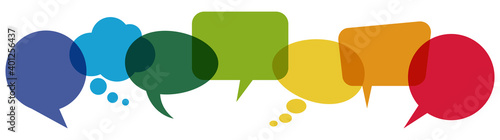 colored speech bubbles in a row