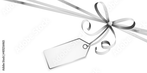 silver colored ribbon bow with hang tag