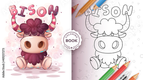 Teddy bison animal coloring book