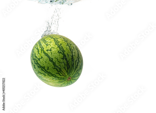 Watermelon splash and sinking isolated against white background