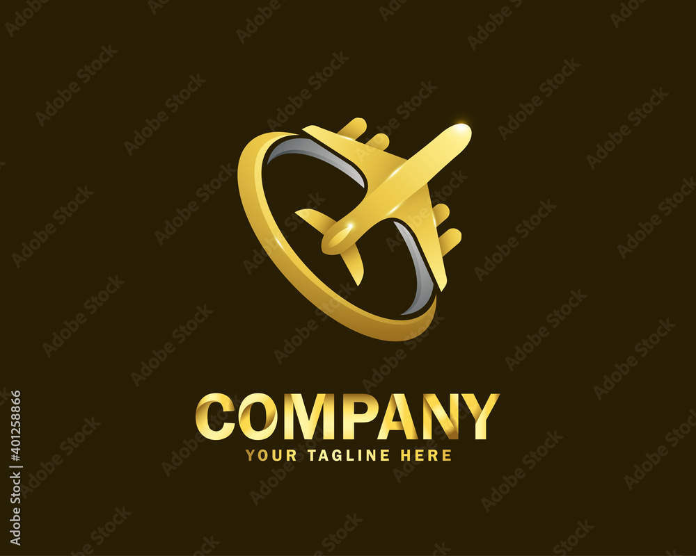luxury gold plane journey logo design template luxury gold plane journey logo design template