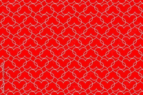 White heart vector pattern - white pattern on a red background