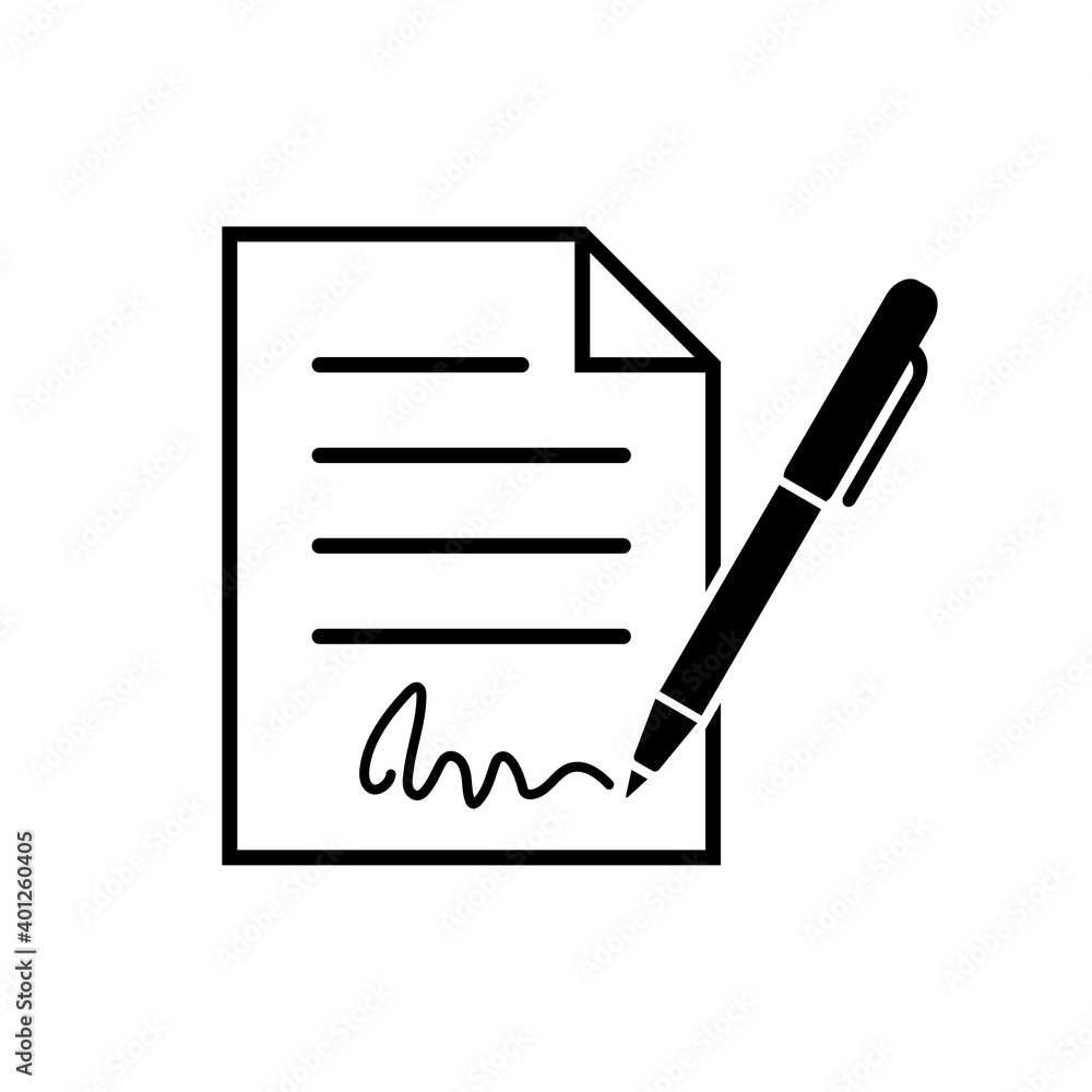Signature in document icon, logo isolated on white background Signature in document icon, logo isolated on white background