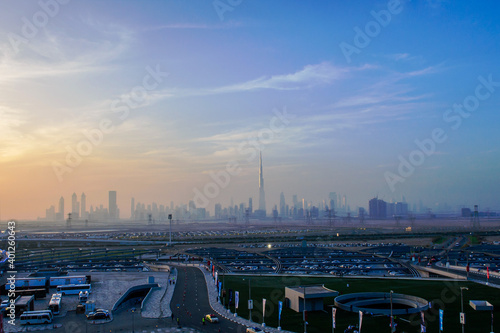 Dubai, United Arab Emirates, April 20, 2016: Downtown Dubai cityscape panoramic view from the Meydan bridge at night