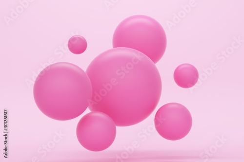 Fototapeta Naklejka Na Ścianę i Meble -  Abstract composition with pink flying gum spheres. 3d rendering