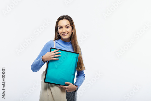 Female college student, ready to study, in times of Coronavirus