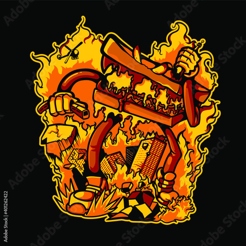 Tshirt design Vector illustration monster sandwich city attack (ID: 401262422)