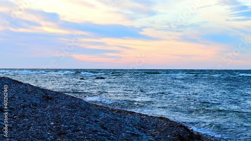 Winter ocean sunset photo