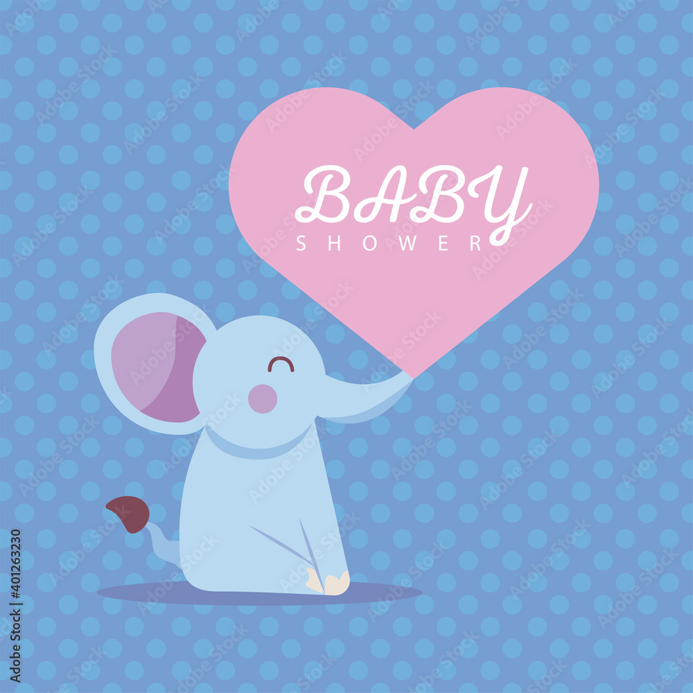 baby shower card with cute elephant baby and heart flat style icon baby shower card with cute elephant baby and heart flat style icon