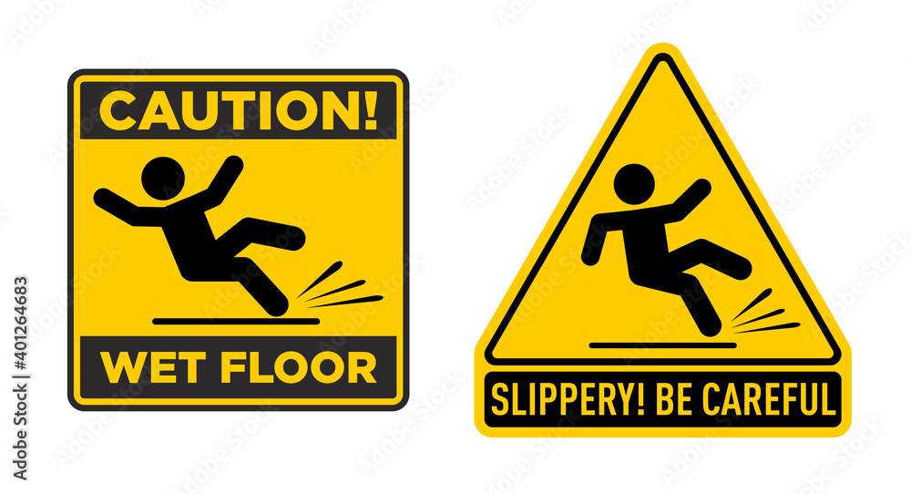 Wet Floor sign, yellow triangle and square with falling man. Isolated vector illustration on transparent background Wet Floor sign, yellow triangle and square with falling man. Isolated vector illustration on transparent background