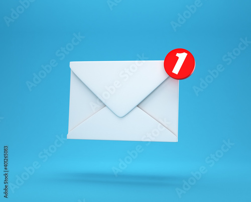 mail notification one new email message in the inbox concept isolated on blue background with shadow 3D rendering