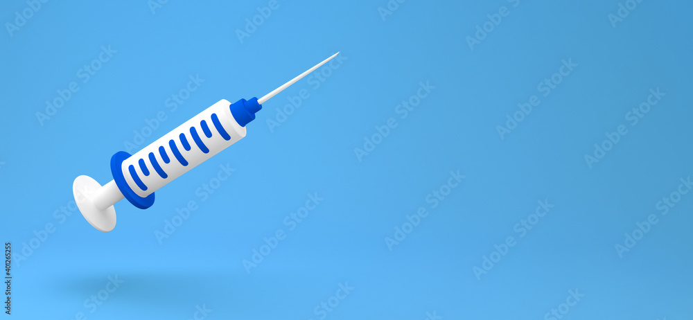Syringe for vaccine, vaccination, injection, flu shot. Medical equipment. Minimalism concept. 3d illustration 3D render Syringe for vaccine, vaccination, injection, flu shot. Medical equipment. Minimalism concept. 3d illustration 3D render