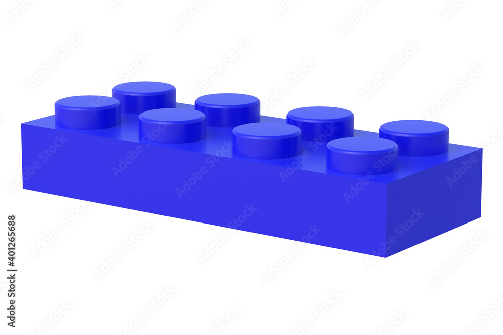 Blue plastic toy block isolated on white background. Rectangular shape constructor for development child. Brick for education in preschool. Part for constructor. 3d rendering Blue plastic toy block isolated on white background. Rectangular shape constructor for development child. Brick for education in preschool. Part for constructor. 3d rendering