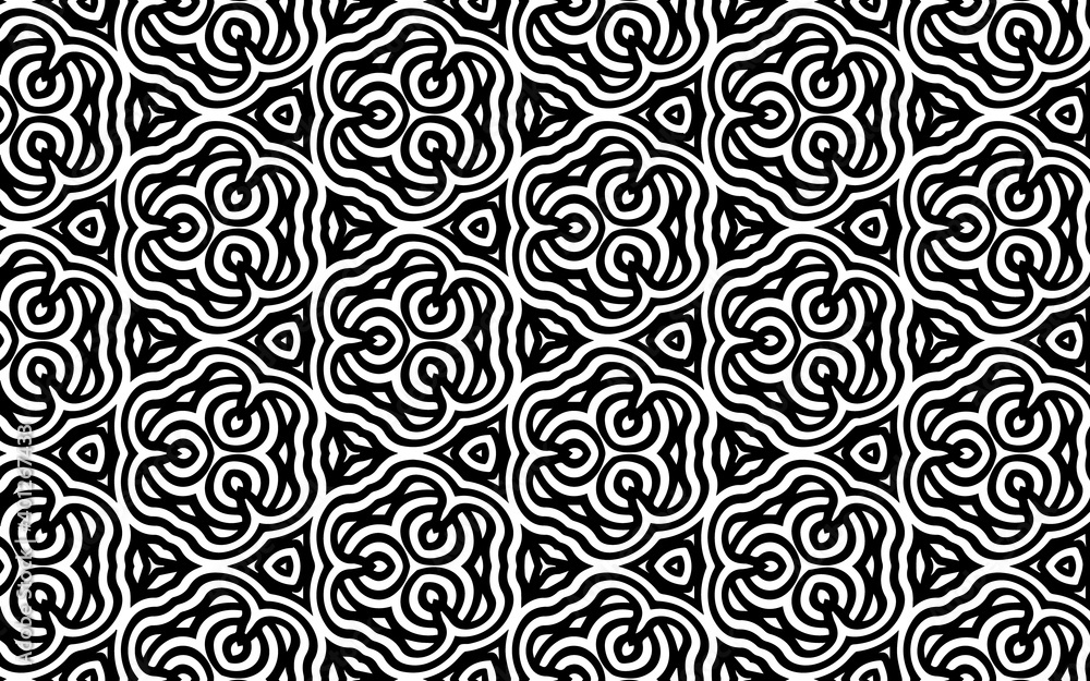 Black white abstract geometric texture with folk Indian pattern in doodling style. Ethnic background for wallpaper, textiles, business cards, coloring books.
