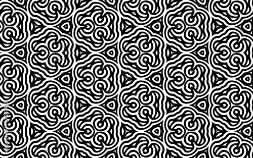 Black white abstract geometric texture with folk Indian pattern in doodling style. Ethnic background for wallpaper, textiles, business cards, coloring books.
