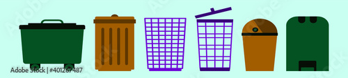set of waste basket cartoon icon design template with various models. vector illustration isolated on blue background