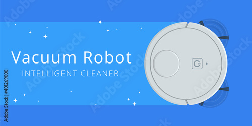 Robot vacuum cleaner performs automatic cleaning of the apartment at a certain time. Controlling vacuum with remote control. Robot vacuum cleaner communicates with the smartphone via wireless.
