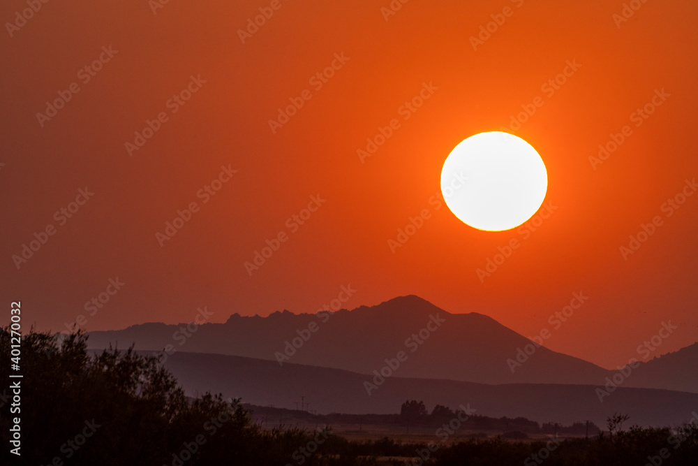 USA, Idaho, Bellevue, Sun setting over hills USA, Idaho, Bellevue, Sun setting over hills