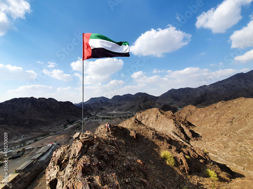 UAE flag on top of the mountain