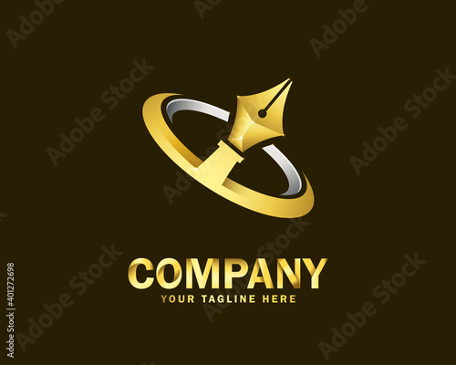 luxury gold pen create logo design template