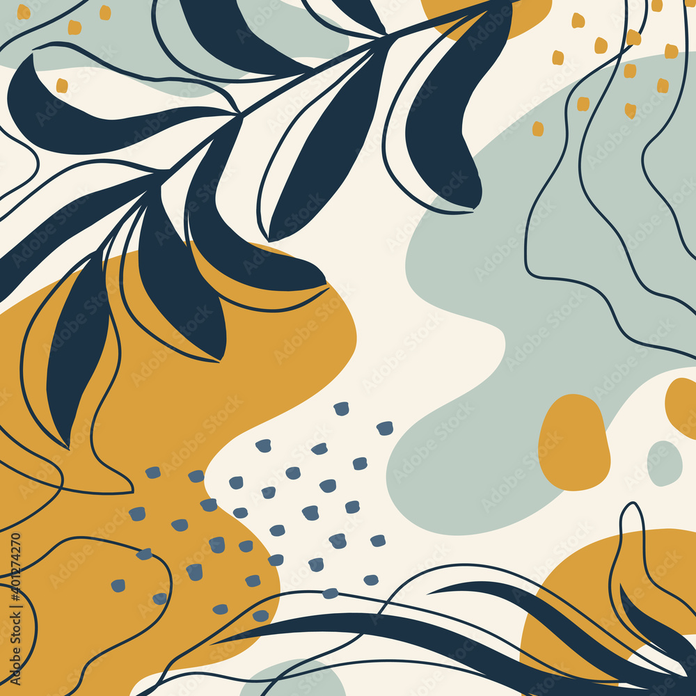 Botanical art. Abstract organic vector shapes, leaves, branch, plants ...