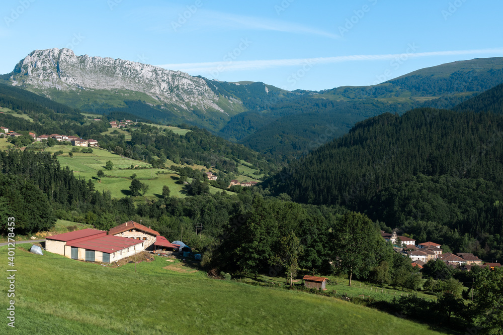 Itxina mountain with Zaloa and Urigoiti villages, Orozko, Basque Country	
