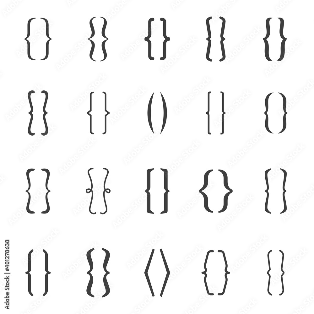 Brackets icon, marks to enclose words, figures to separate Brackets icon, marks to enclose words, figures to separate