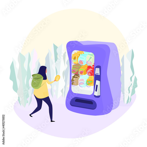 the girl wants to buy something in the Snack vending machine