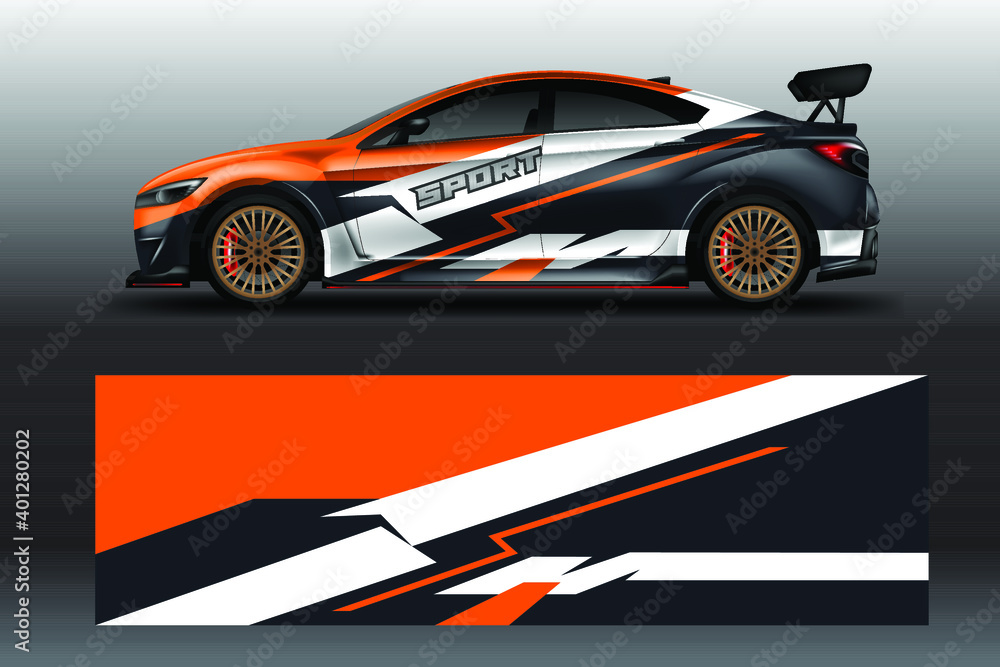 Decal Car Wrap Design Vector. Graphic Abstract Stripe Racing Background For Vehicle, Race car, Rally, Drift