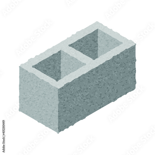 Isometric cinder block isolated on white background. Gray brick. Concrete building block icon. Construction. Flat 3d isometric vector cement block icon illustration.