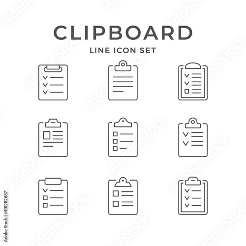 Set line icons of clipboard