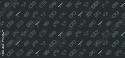 Seamless pattern Video Game. Icons Gaming, Gamepad, Сontroller, Gadgets, Devices. Background for design, wallpaper. Vector