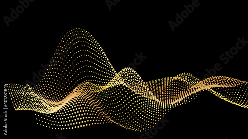 An abstract stream of golden radiance flying in outer space through galaxies and orbits. Star clusters networks.