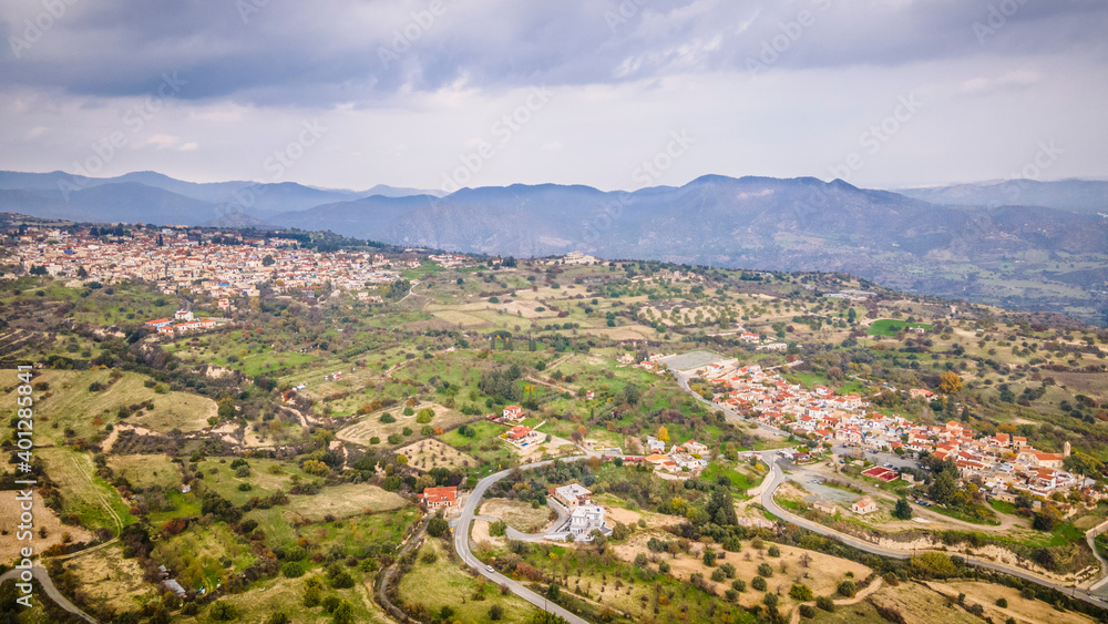 Panoramic aerial view of village in Cyprus 