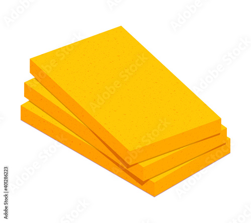 Mineral wool flat vector icon. Stack of fiberglass insulation material isolated on white background. Vector illustration rock wool insulator for heat cold protection. 3D cartoon glass wool boards icon