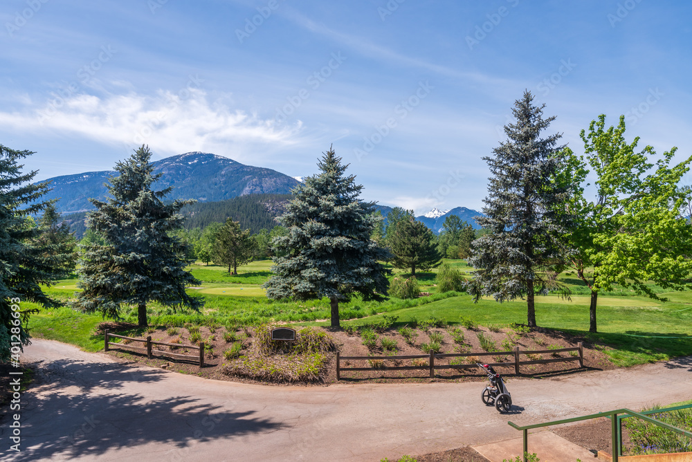 Golf course with gorgeous green and fantastic montain view. Golf course with gorgeous green and fantastic montain view.