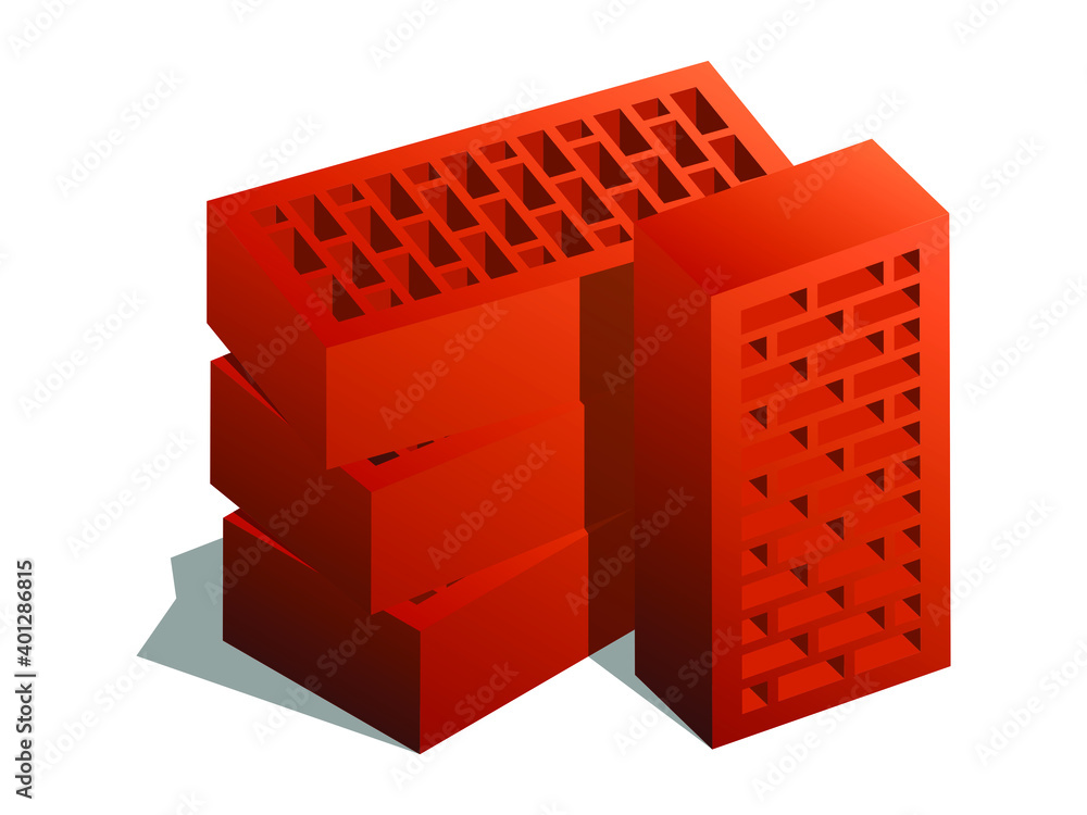 Cartoon vector flat illustration orange brick. Realistic vector red brick icon illustration isolated on white. 3D isometric vector red bricks icon for logo template, infographics and design games. Cartoon vector flat illustration orange brick. Realistic vector red brick icon illustration isolated on white. 3D isometric vector red bricks icon for logo template, infographics and design games.
