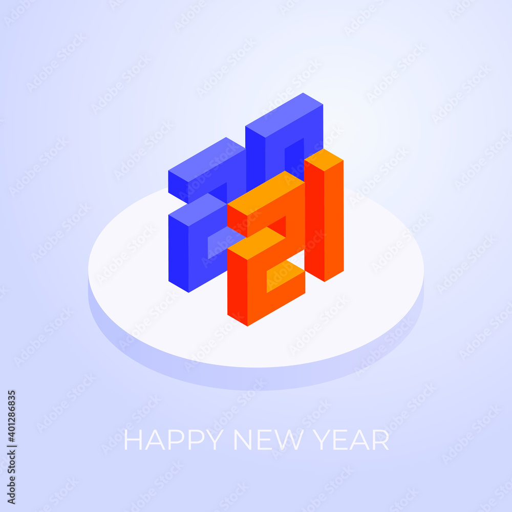 2021 Happy New Year text vector banner template. Cartoon isometric illustration in minimal style. Isometric 2021 Happy New Year. 3D modern card design for invitation, postcard, greeting card, flyer, w 2021 Happy New Year text vector banner template. Cartoon isometric illustration in minimal style. Isometric 2021 Happy New Year. 3D modern card design for invitation, postcard, greeting card, flyer, w