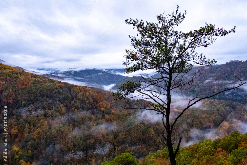 Breaks Interstate Park, Virginia, mountaintop view, foggy, clouds