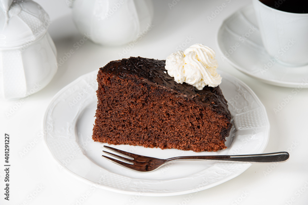 Homemade chocolate cake with cream